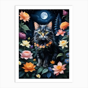 Cat In Flowers 7 Art Print