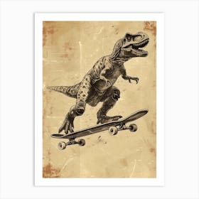 Vintage Plateosaurus Dinosaur On A Skateboard 1 Art Print