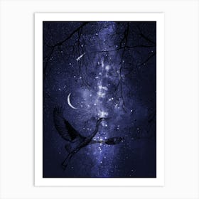 Heron In The Sky - Starry Night and Moon #4 Art Print