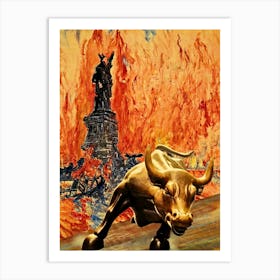 Bull And The Statue Of Liberty Art Print