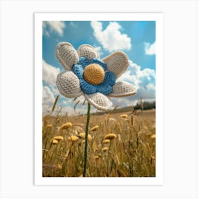 Blue Daisy Knitted In Crochet 1 Art Print