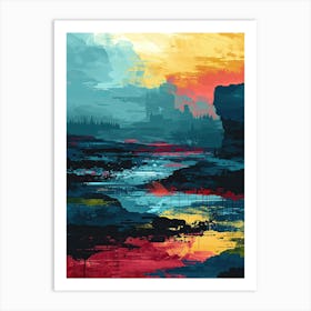 Sunset In The Mountains | Pixel Art Series Art Print