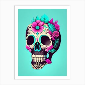Skull With Tattoo Style Artwork 2 Pastel Mexican Art Print