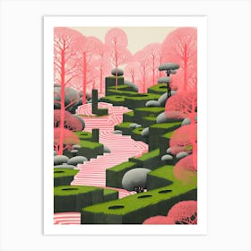 Kyoto Zen Gardens Abstract Riso Style 4 Art Print