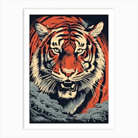 Tiger Art In Woodblock Printing Style 1 Art Print