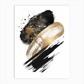 Gold And Black Brushstrokes 4 Art Print