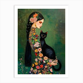 Mexican Woman With Cat Art Print