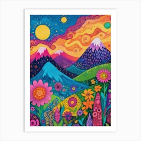 Colorful Landscape With Mountain and Flowers 21 Art Print