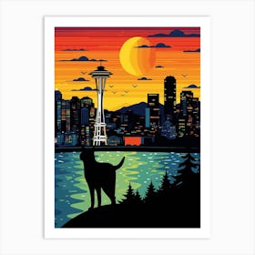 Seattle, United States Skyline With A Cat 0 Art Print