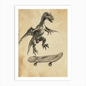 Vintage Pteranodon Dinosaur On A Skateboard 1 Art Print