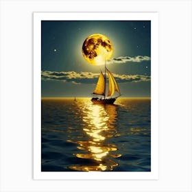 Sailboat In The Moonlight Art Print