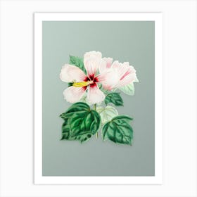 Vintage Marsh Hibiscus Botanical Art on Mint Green n.0802 Art Print