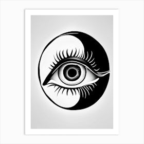 Yin Yang Eye, Symbol, Third Eye Simple Black & White Illustration Art Print