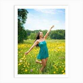 Adult Woman Basking In The Warmth Of The Golden Summer Sun Carefree And Relaxed In A Lush Park Sett (1) Art Print