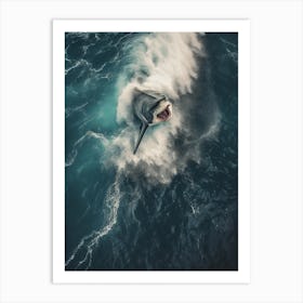 An Aerial View Of A Shark Swimming In A Large Wave 3 Art Print