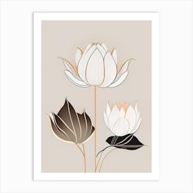 Lotus Flowers In Garden Retro Minimal 4 Art Print
