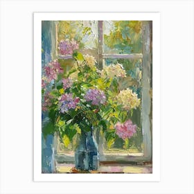 Hydrangea Flowers On A Cottage Window 1 Art Print