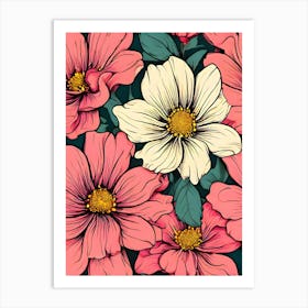 Pink Flowers Wallpaper Art Print