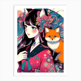 Fox And Girl Art Print