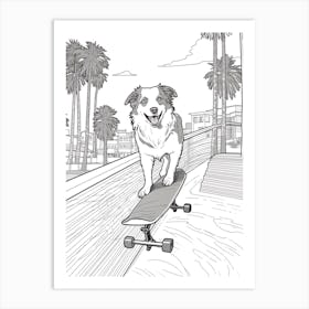 Australian Shepherd Dog Skateboarding Line Art 3 Art Print