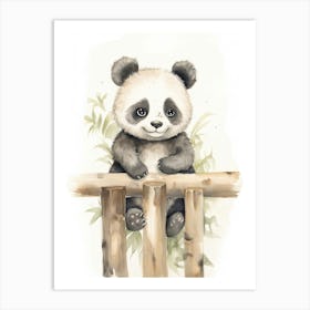 Panda Art Woodworking Watercolour 1 Art Print