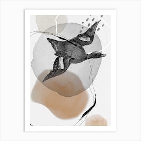 Feathered Friends In Flight Black & Brown Art Print