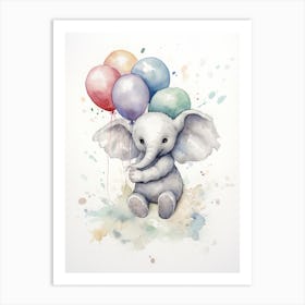 Elephant Painting With Balloons Watercolour 2  Art Print