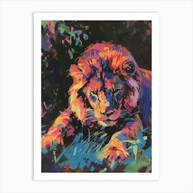 Asiatic Lion Night Hunt Fauvist Painting 3 Art Print