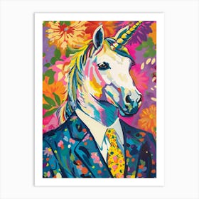 Floral Fauvism Style Unicorn In A Suit 2 Art Print