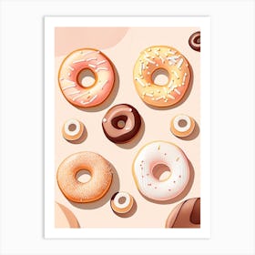 Donuts Dessert Neutral Abstract Illustration Flower Art Print