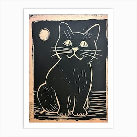 Munchkin Cat Linocut Blockprint 1 Art Print