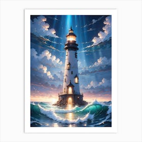 A Lighthouse In The Middle Of The Ocean 18 Art Print