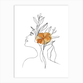 Woman Portrait Monoline Minimalist Hand Drawing Boho Illustration (7) Art Print