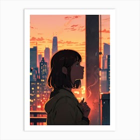 Anime Girl In A City Art Print