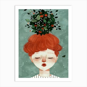 Girl With Flowers On Her Head 12 Art Print