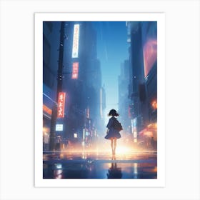 Anime Girl Walking Down The Street Art Print