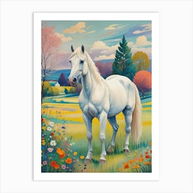 White Horse In The Countryside Art Print