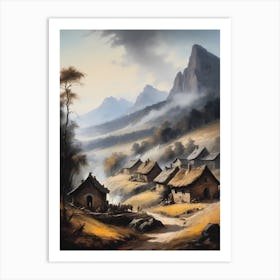 In The Wake Of The Mountain A Classic Painting Of A Village Scene (15) Art Print