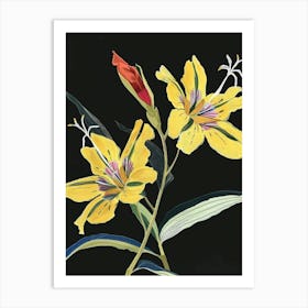 Neon Flowers On Black Evening Primrose 4 Art Print