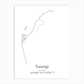 Turangi,New Zealand Minimalist Map Art Print