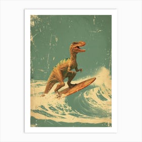 Vintage Corythosaurus Dinosaur On A Surf Board 2 Art Print