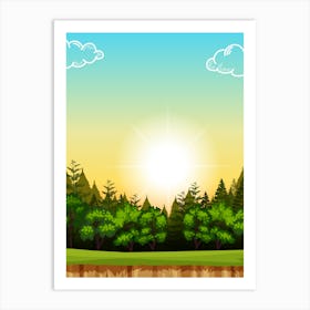Landscape With Trees And Sun Art Print