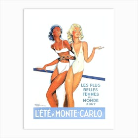 Monte Carlo, Two Ladies On The Beach Art Print