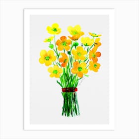 Yellow Flowers In A Vase watercolor artwork 1 Art Print