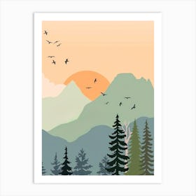 Landscape With Birds In The Sky Art Print