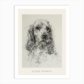 Susex Spaniel Dog Line Sketch 2 Poster Art Print