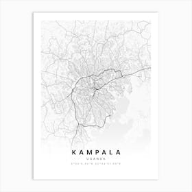 Kampala Uganda White Map Art Print