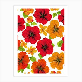 Hibiscus Repeat Retro Flower Art Print
