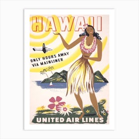 Hawaii United Airlines 1950 Vintage Poster Art Print