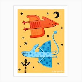 Pterodactyl Night Flying Dinosaurs Kids Room Nursery Art Print